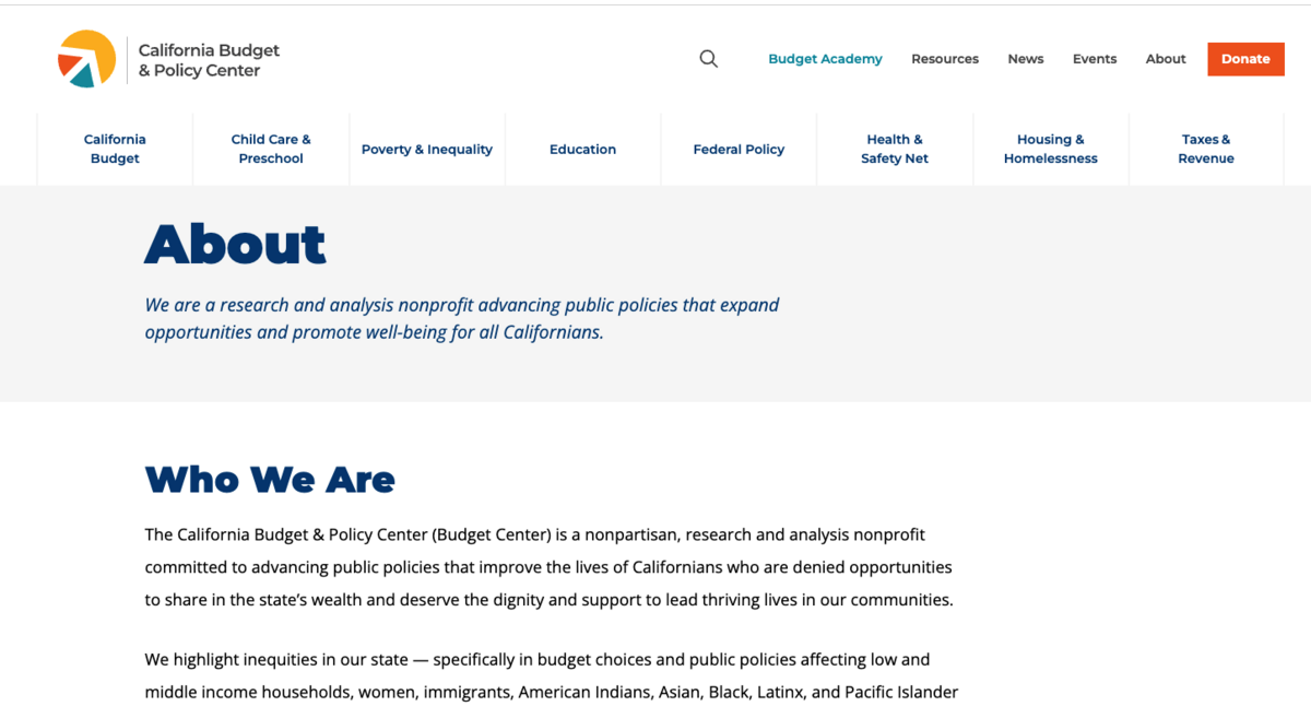 about page on califonia budget and policy center site