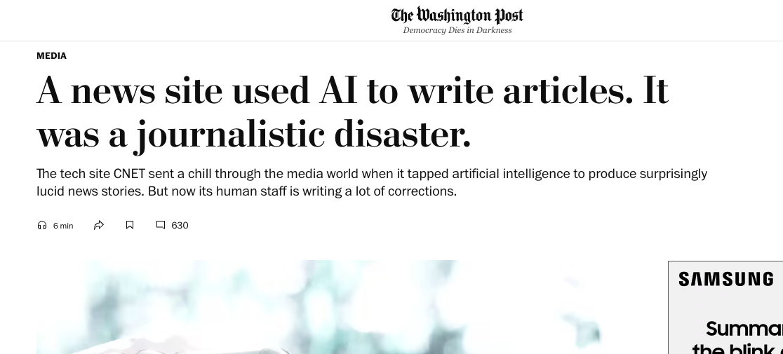 a news site used AI to write articles