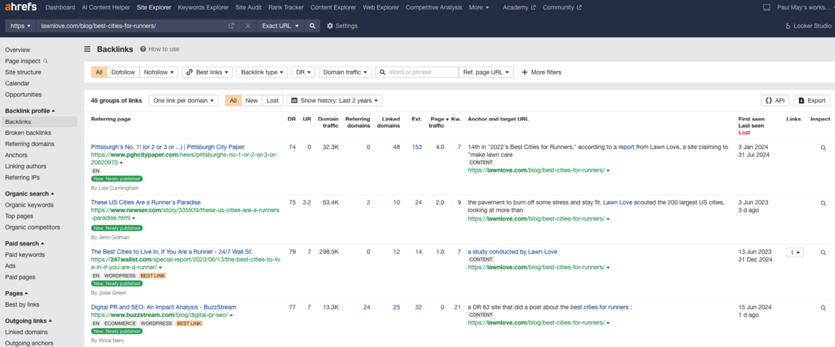 quality shortcut using "best links" from ahrefs