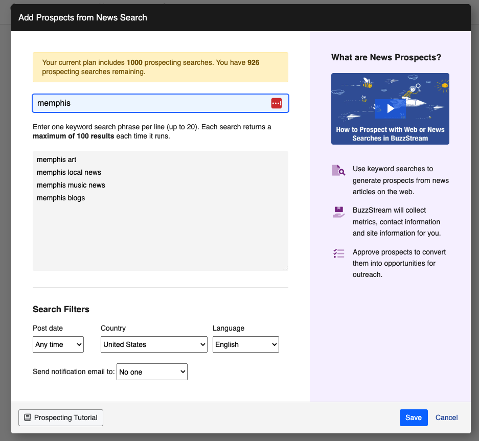 adding prospects from news search