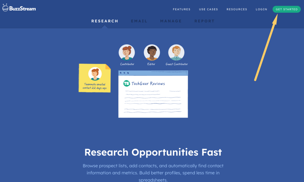 buzzstream get started button