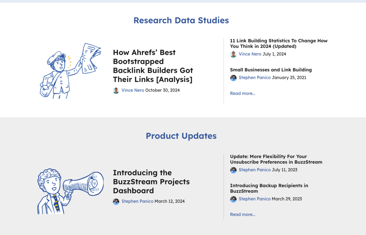 individual sections on buzzstream