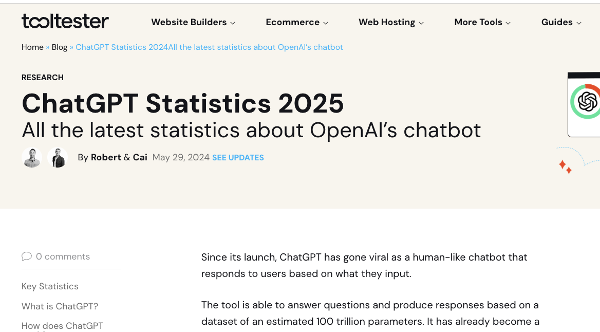 tool tester's chat gpt statistics