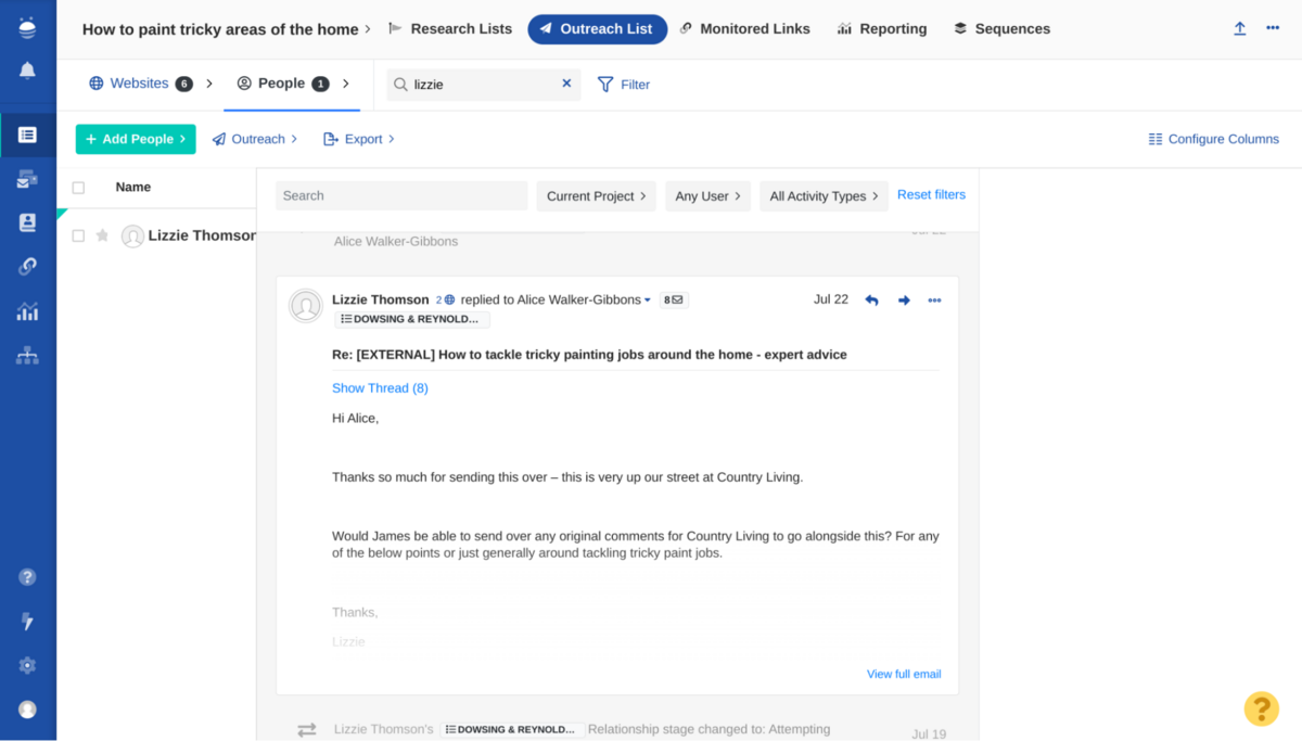 example response from Country Living
