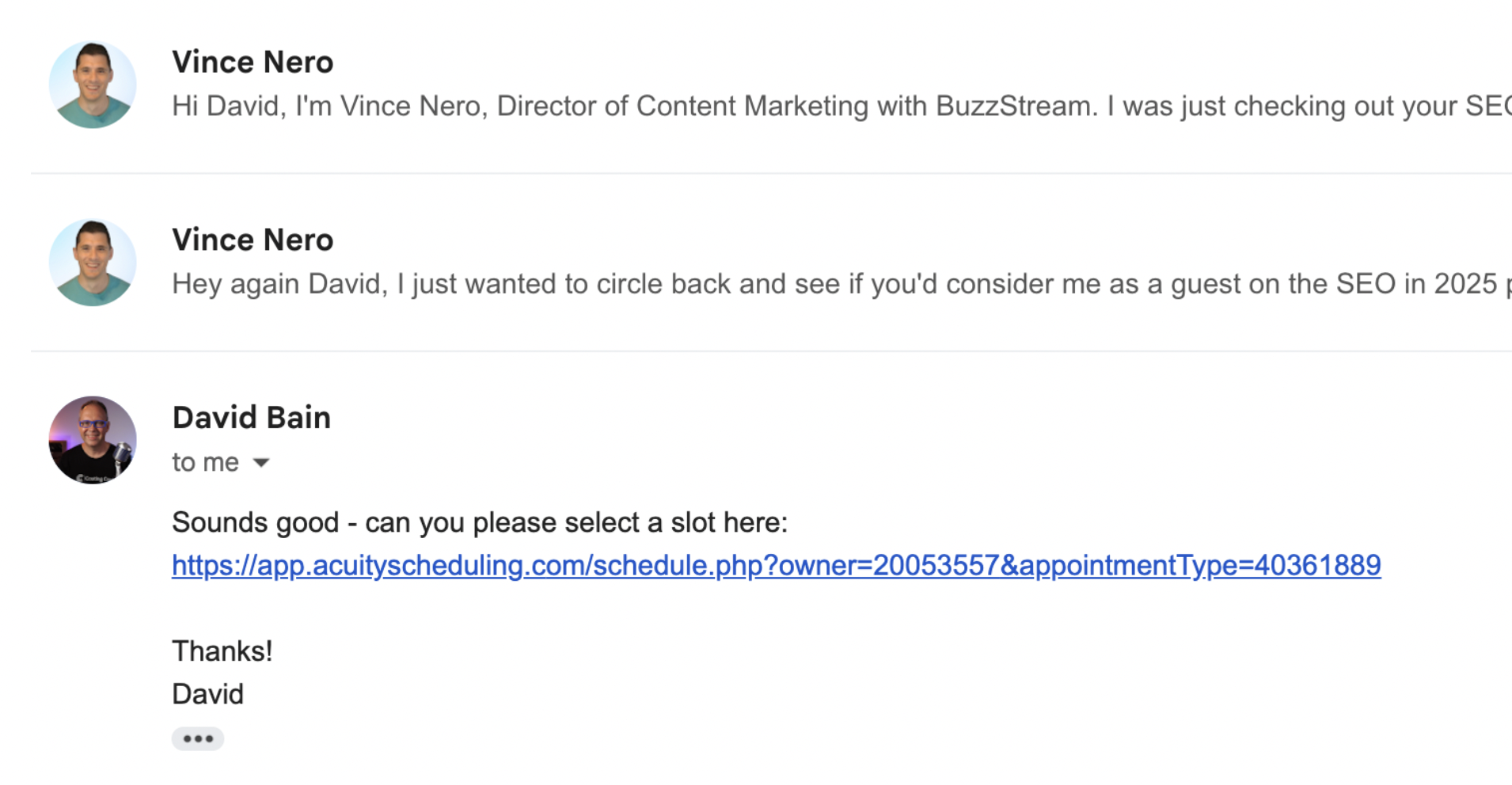 email pitching david bain response