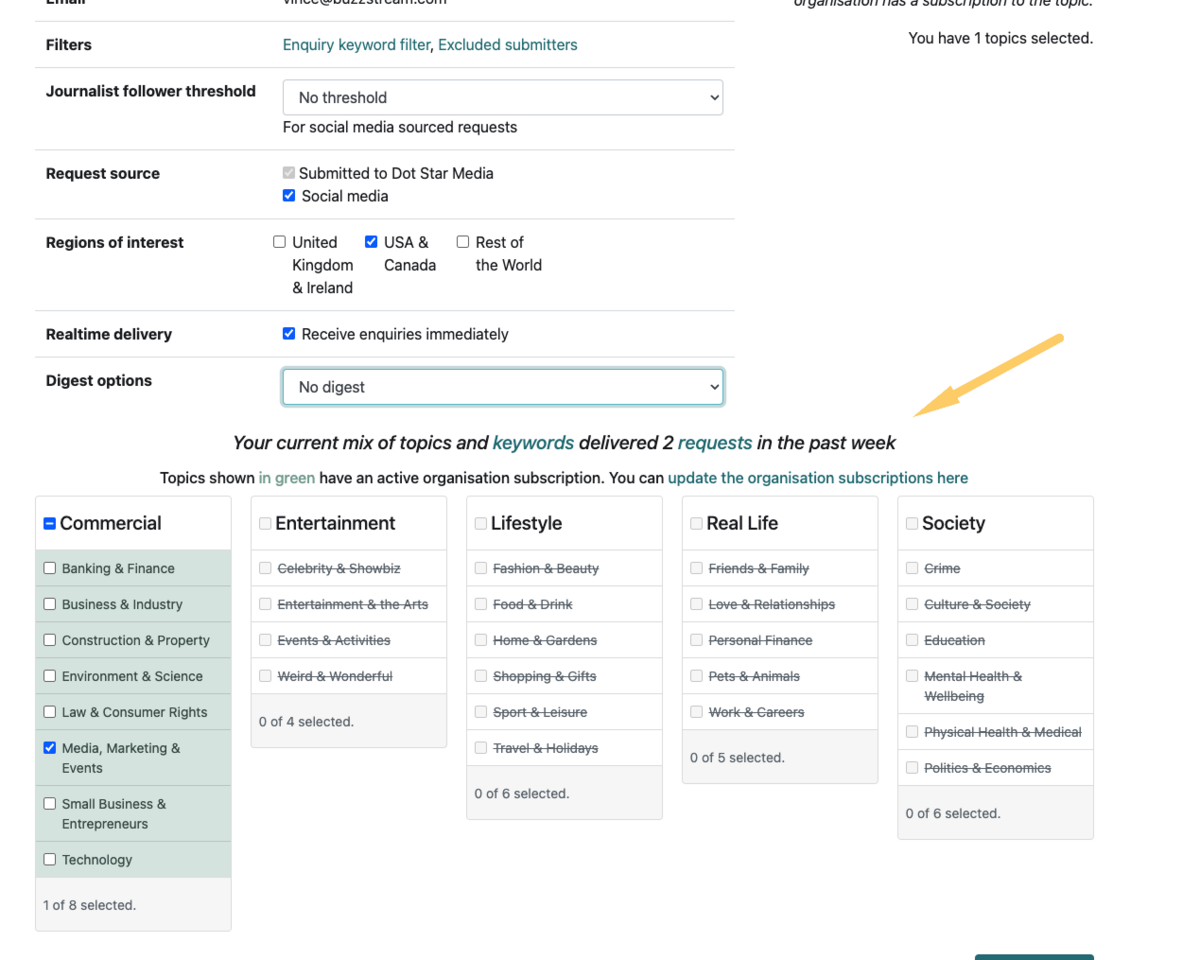 using dot stars category setup