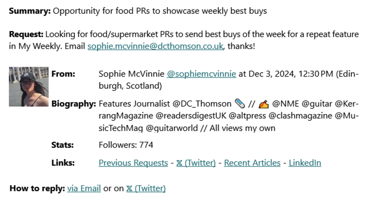 a detailed request from a journalist