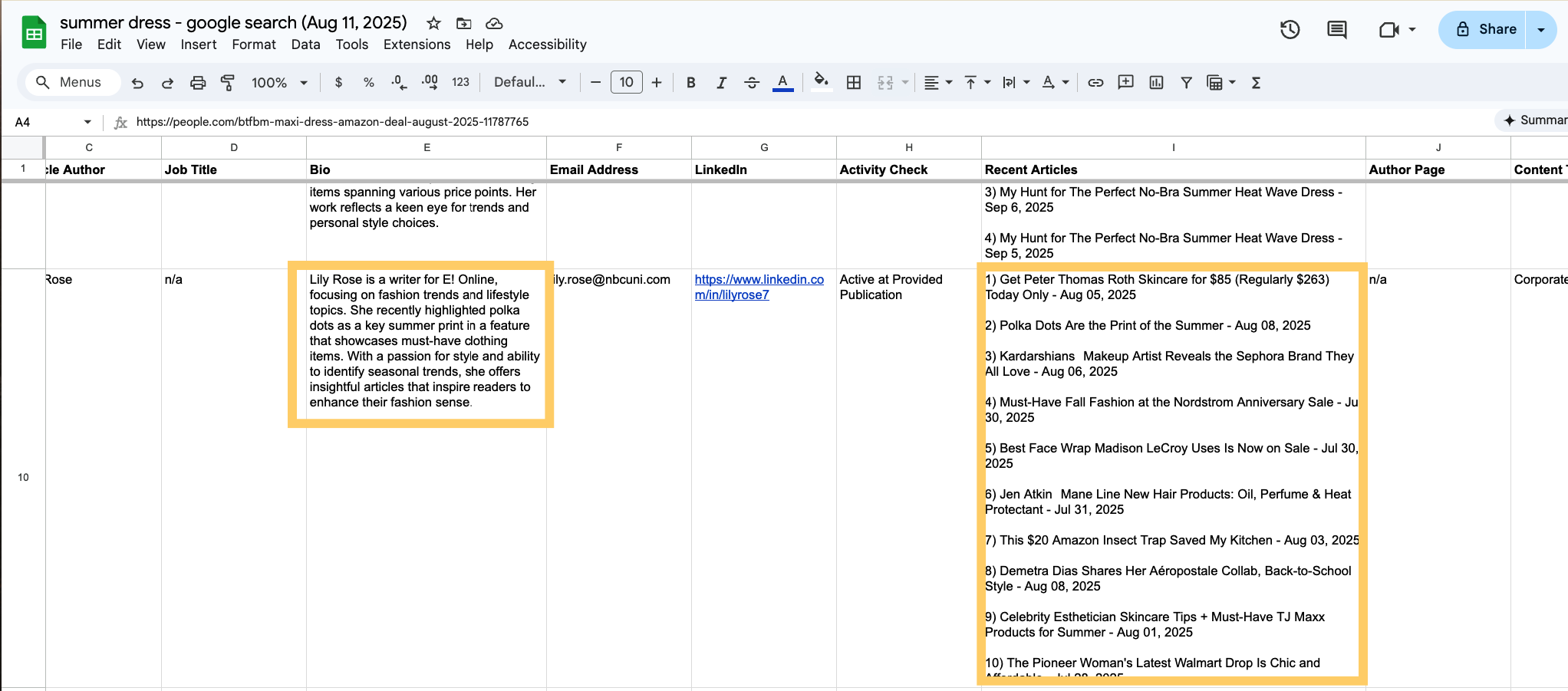 evaluating an author based on recent articles