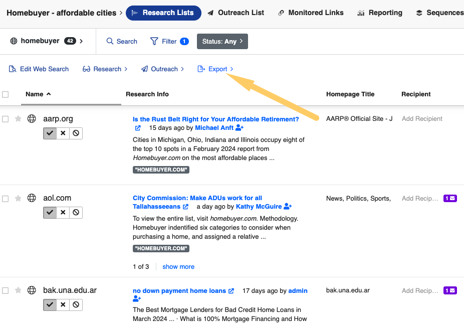 exporting a list from buzzstream