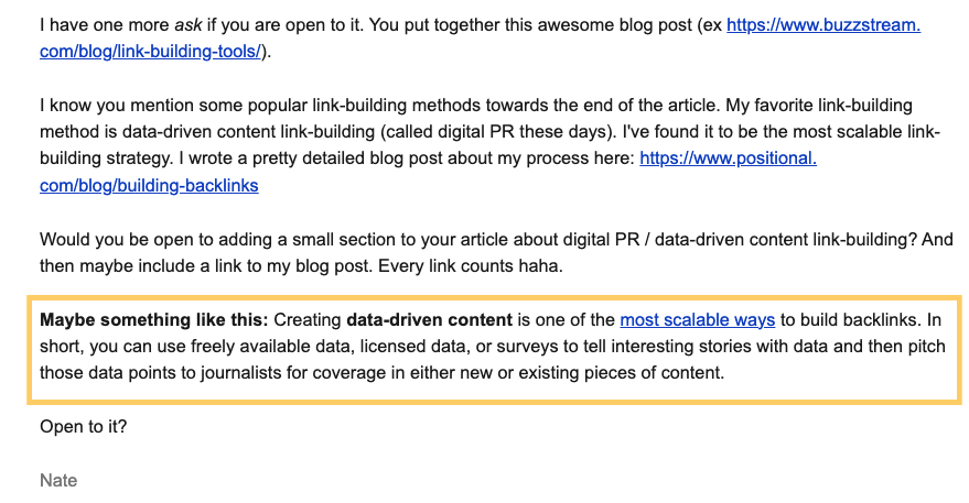 great email outreach email that provides text for me