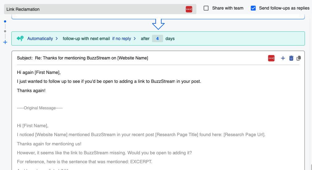 setting up a follow up in buzzstream