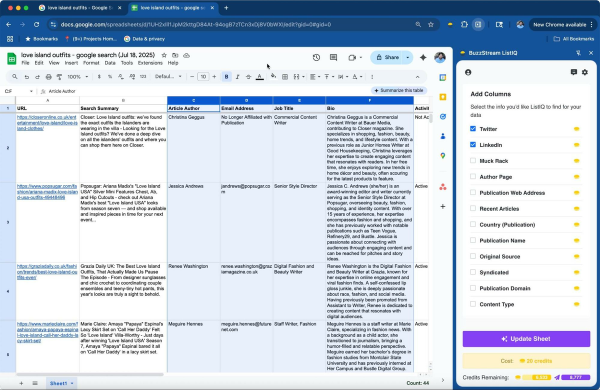 listiq adding more columns