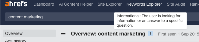 informational intent on ahrefs