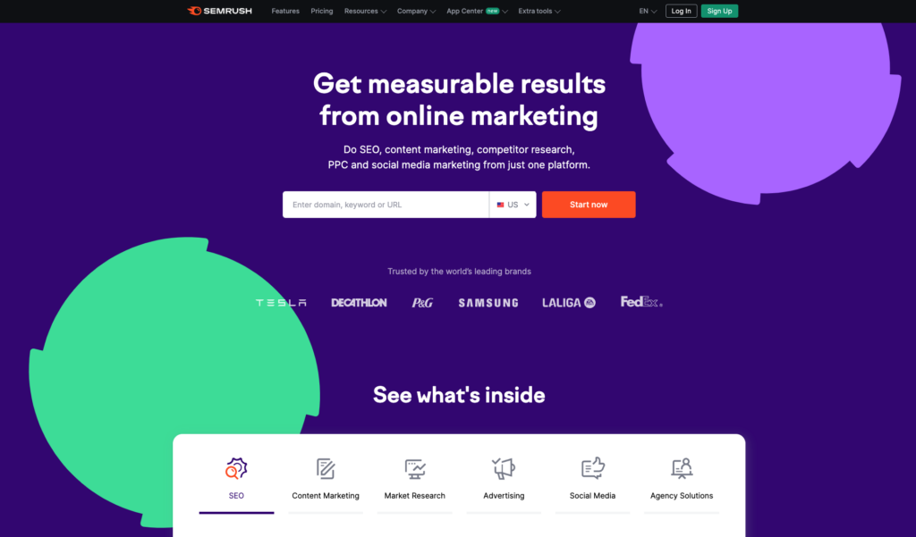 semrush homepage