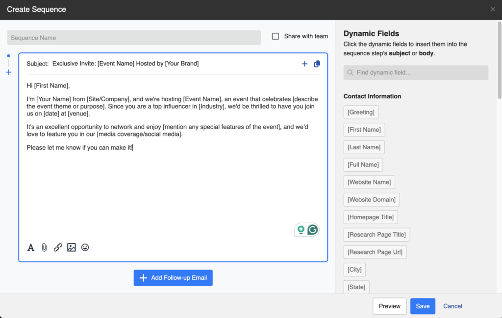 Sequence in buzzstream