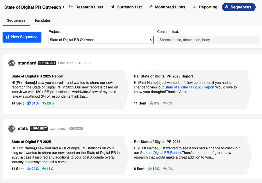 sequences on buzzstream