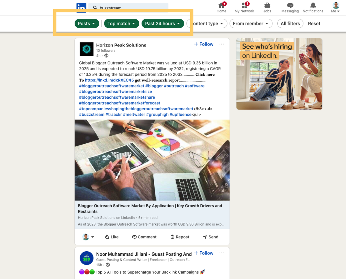 buzzstream top match in linkedin in the last 24 hours