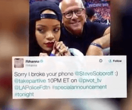 Rihanna casse un telephone en faisant un selfie et donne 25000 dollars à la police de Los Angeles